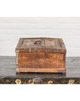 Antique Wooden Box with Diamond Motifs and Wave Patterns