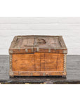 Antique Wooden Box with Diamond Motifs and Wave Patterns