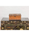 Antique Wooden Box with Diamond Motifs and Wave Patterns