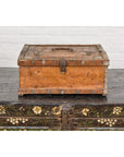 Antique Wooden Box with Diamond Motifs and Wave Patterns