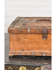 Antique Wooden Box with Diamond Motifs and Wave Patterns