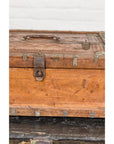 Antique Wooden Box with Diamond Motifs and Wave Patterns