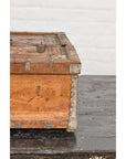 Antique Wooden Box with Diamond Motifs and Wave Patterns