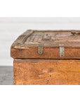 Antique Wooden Box with Diamond Motifs and Wave Patterns