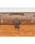 Antique Wooden Box with Diamond Motifs and Wave Patterns