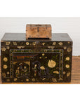 Antique Document Box with Incised Concentric Motifs and Partial Opening Top