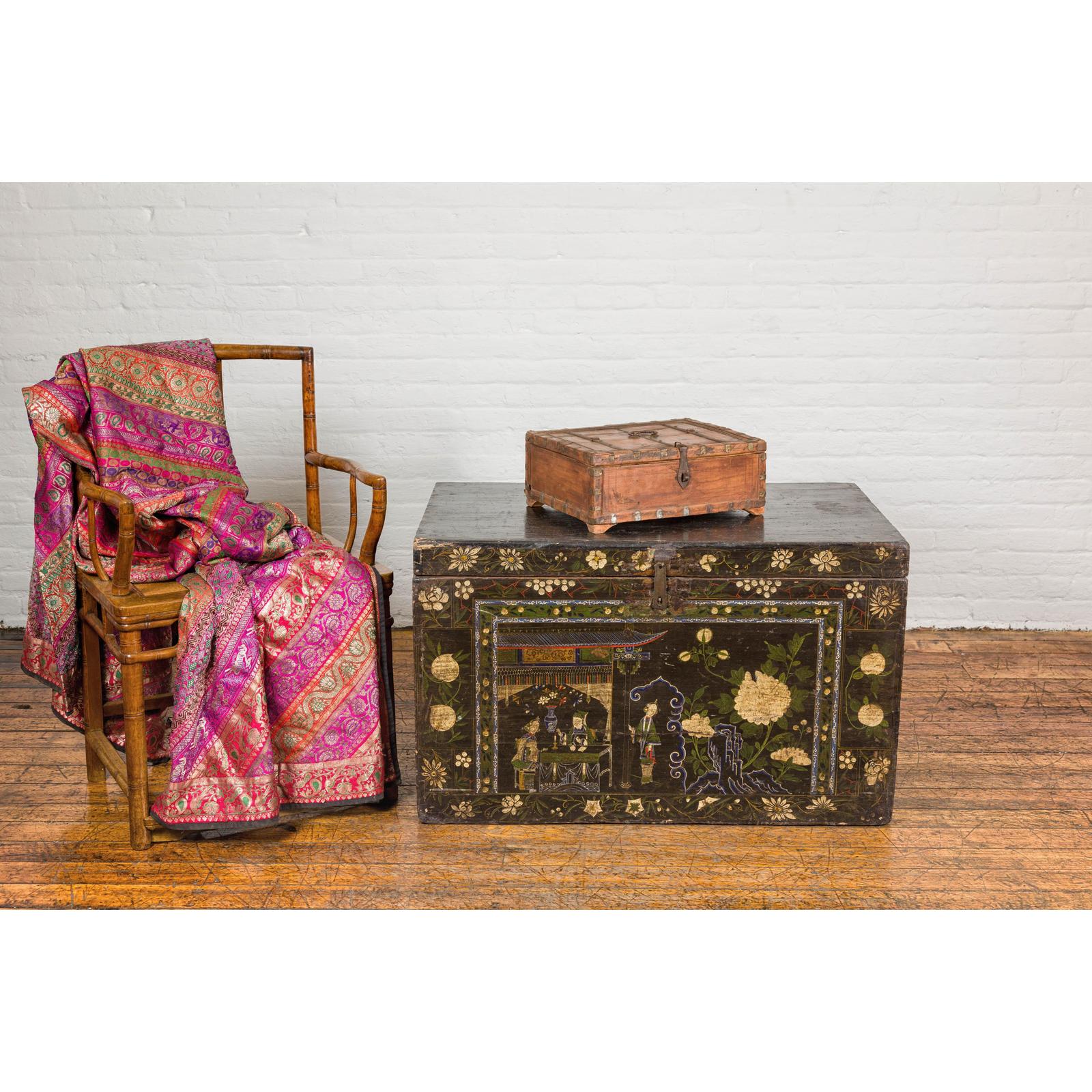Rustic Document Box with Brass Details & Partial Opening