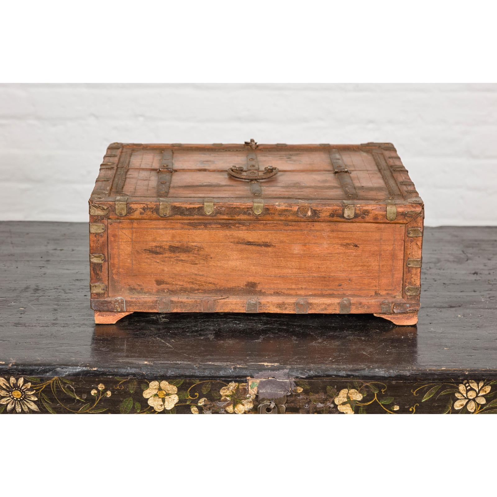 Rustic Document Box with Brass Details & Partial Opening