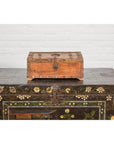 Rustic Document Box with Brass Details & Partial Opening