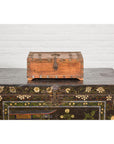 Rustic Document Box with Brass Details & Partial Opening