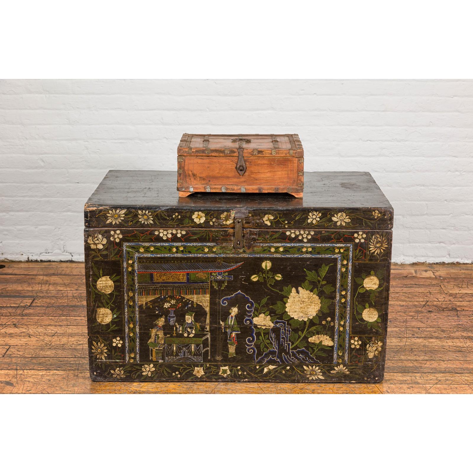 Rustic Document Box with Brass Details & Partial Opening