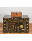 Rustic Document Box with Brass Details & Partial Opening