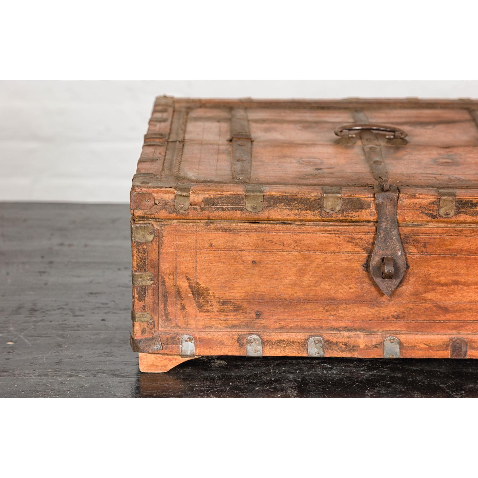 Rustic Document Box with Brass Details & Partial Opening
