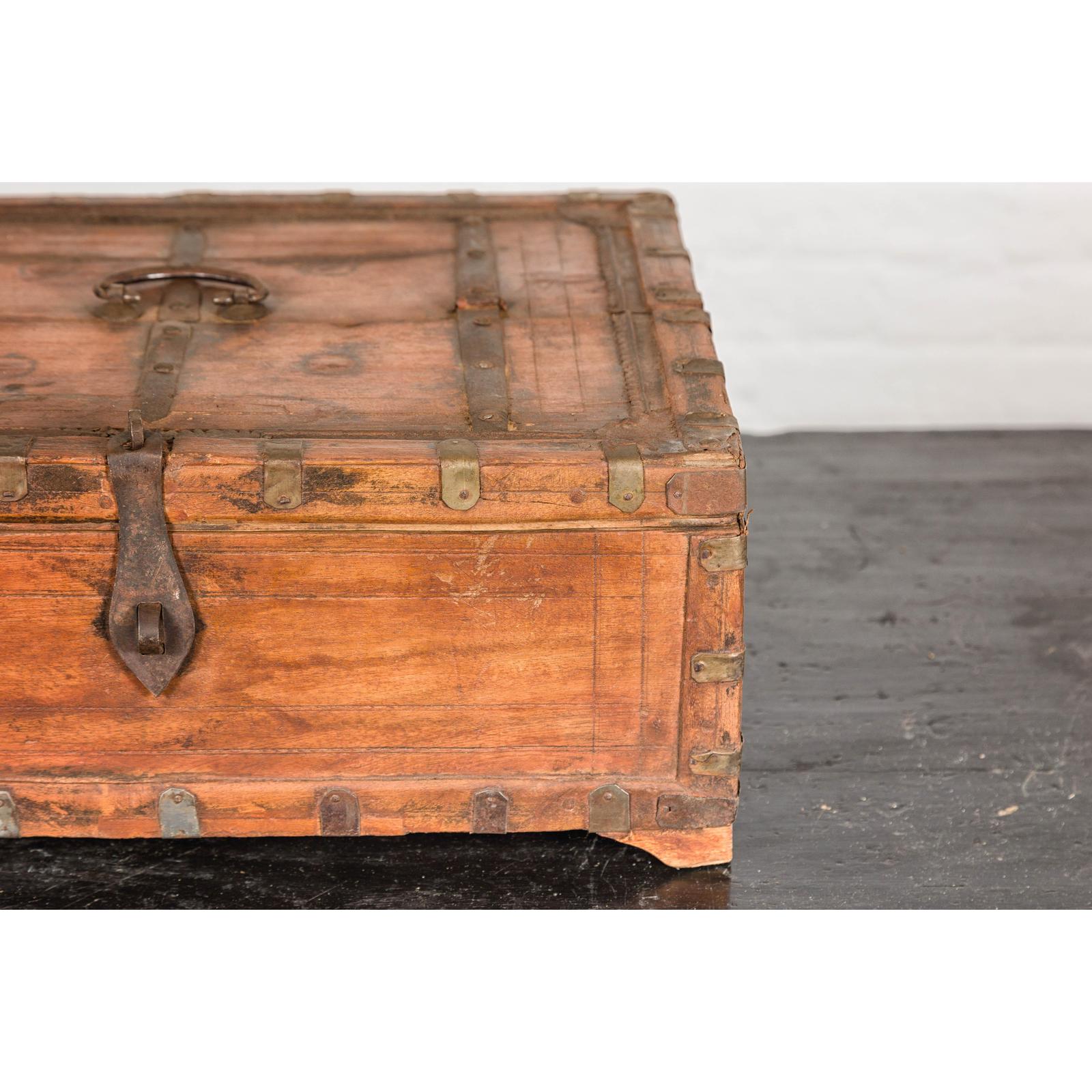 Rustic Document Box with Brass Details & Partial Opening