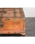 Rustic Document Box with Brass Details & Partial Opening