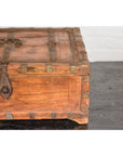 Rustic Document Box with Brass Details & Partial Opening