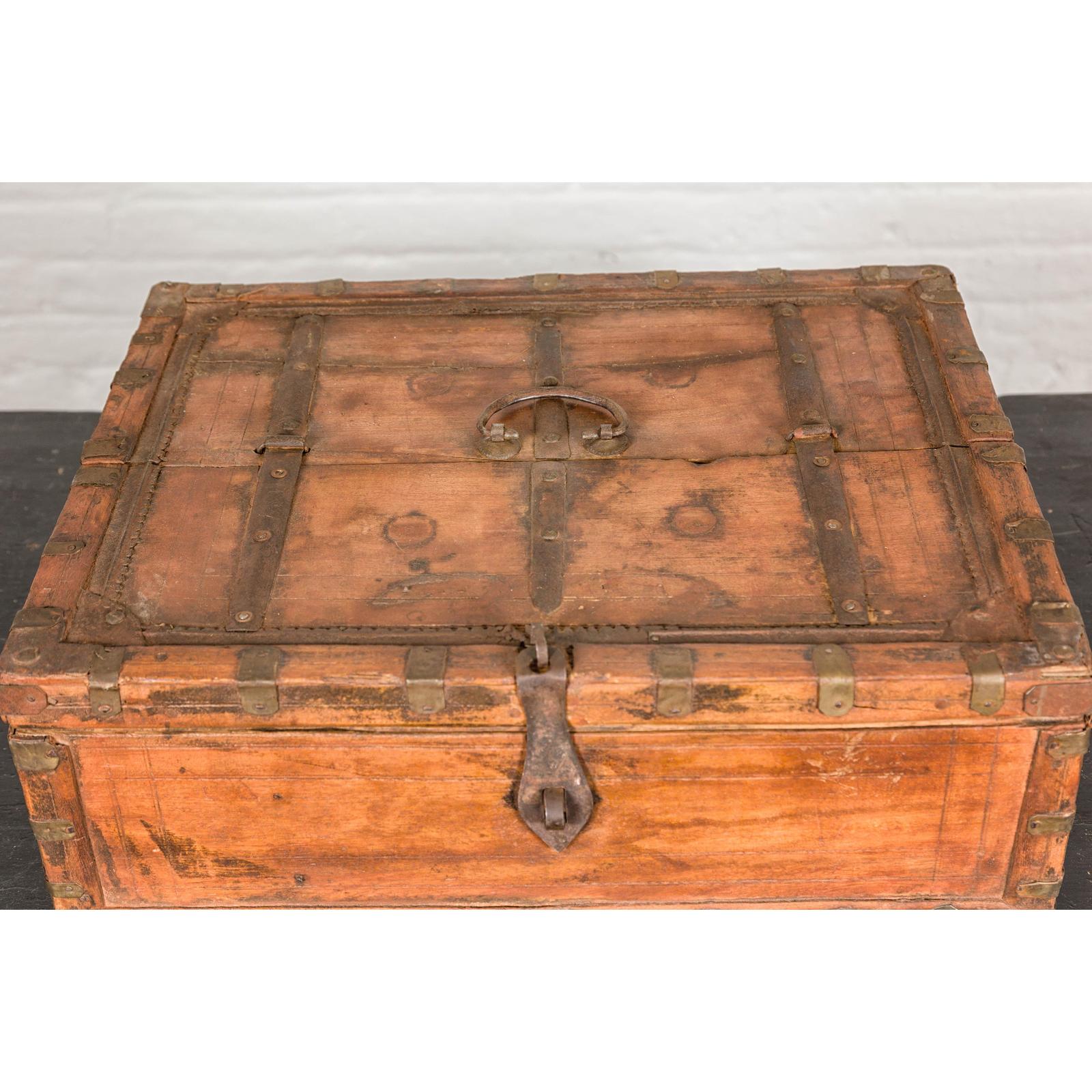 Rustic Document Box with Brass Details & Partial Opening