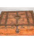 Rustic Document Box with Brass Details & Partial Opening