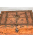 Rustic Document Box with Brass Details & Partial Opening