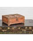 Rustic Document Box with Brass Details & Partial Opening