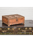Rustic Document Box with Brass Details & Partial Opening