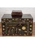 Old Chinese Lacquered Fabric over Wood Box with Calligraphy and Iron Braces-5. Asian & Chinese Furniture, Art, Antiques, Vintage Home Décor for sale at FEA Home