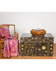 Wooden Square Box with Brass Lock and Distressed Lacquer Interior