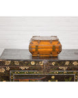 Wooden Square Box with Brass Lock and Distressed Lacquer Interior