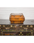 Wooden Square Box with Brass Lock and Distressed Lacquer Interior