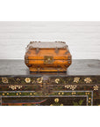 Wooden Square Box with Brass Lock and Distressed Lacquer Interior
