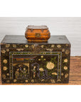 Wooden Square Box with Brass Lock and Distressed Lacquer Interior