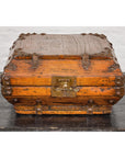 Wooden Square Box with Brass Lock and Distressed Lacquer Interior