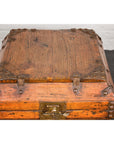 Wooden Square Box with Brass Lock and Distressed Lacquer Interior