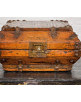 Wooden Square Box with Brass Lock and Distressed Lacquer Interior