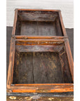 Wooden Square Box with Brass Lock and Distressed Lacquer Interior