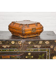 Wooden Square Box with Brass Lock and Distressed Lacquer Interior