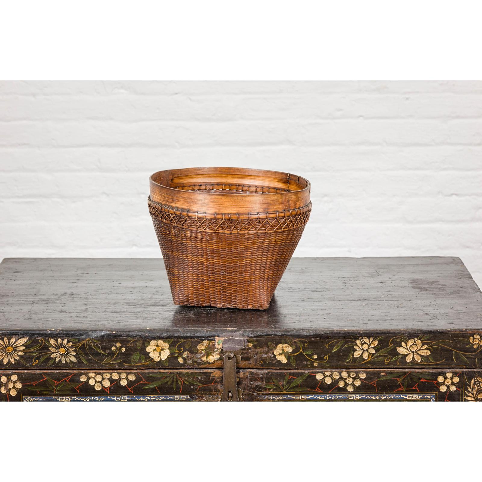 Vintage Hand Woven Rattan & Bamboo Basket, Sold Each