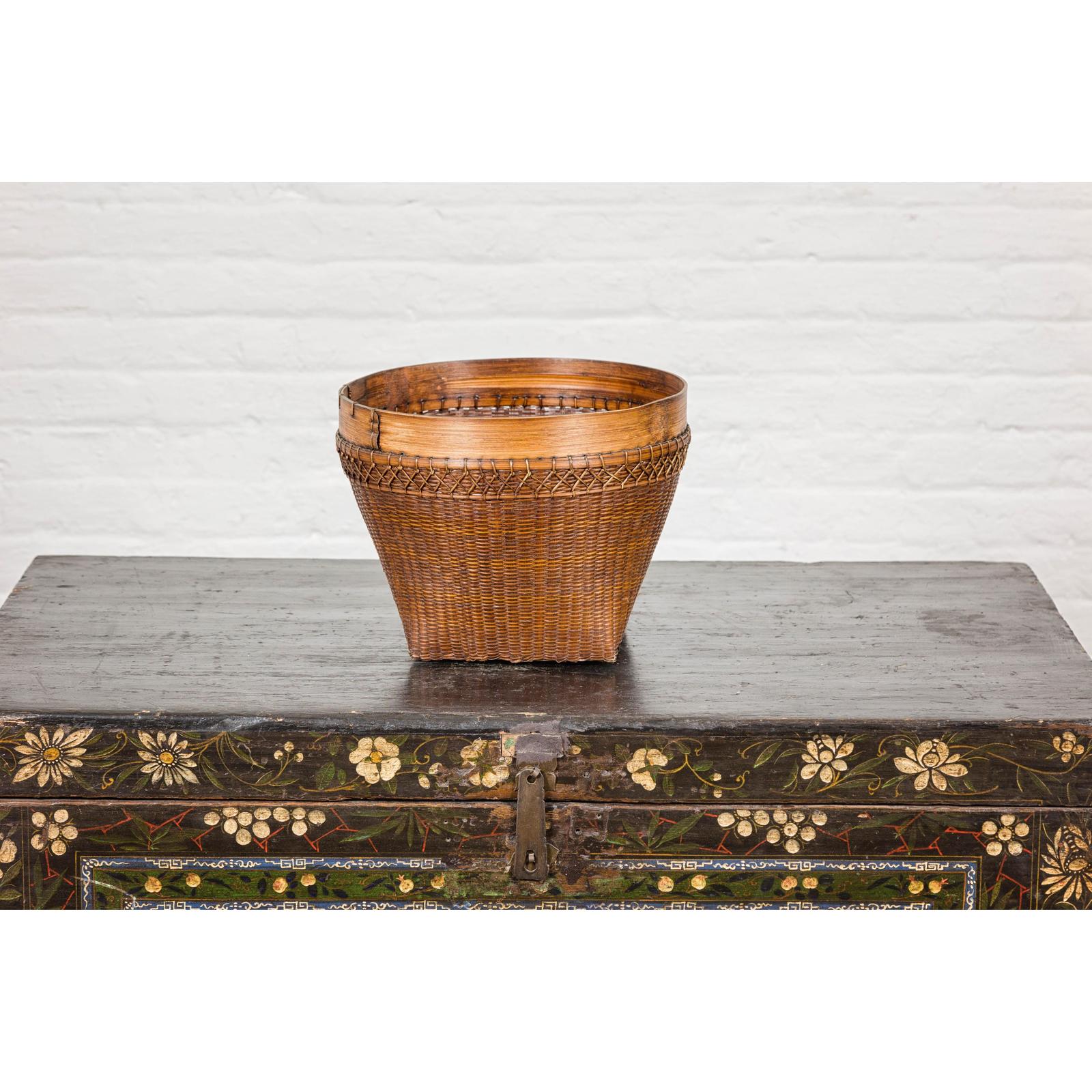 Vintage Hand Woven Rattan & Bamboo Basket, Sold Each