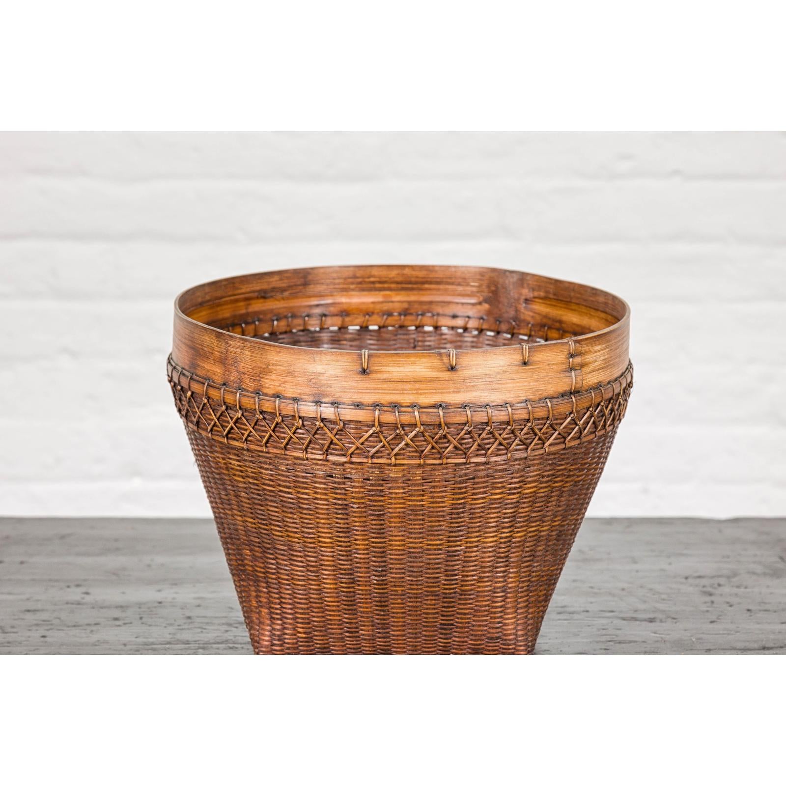 Vintage Hand Woven Rattan & Bamboo Basket, Sold Each