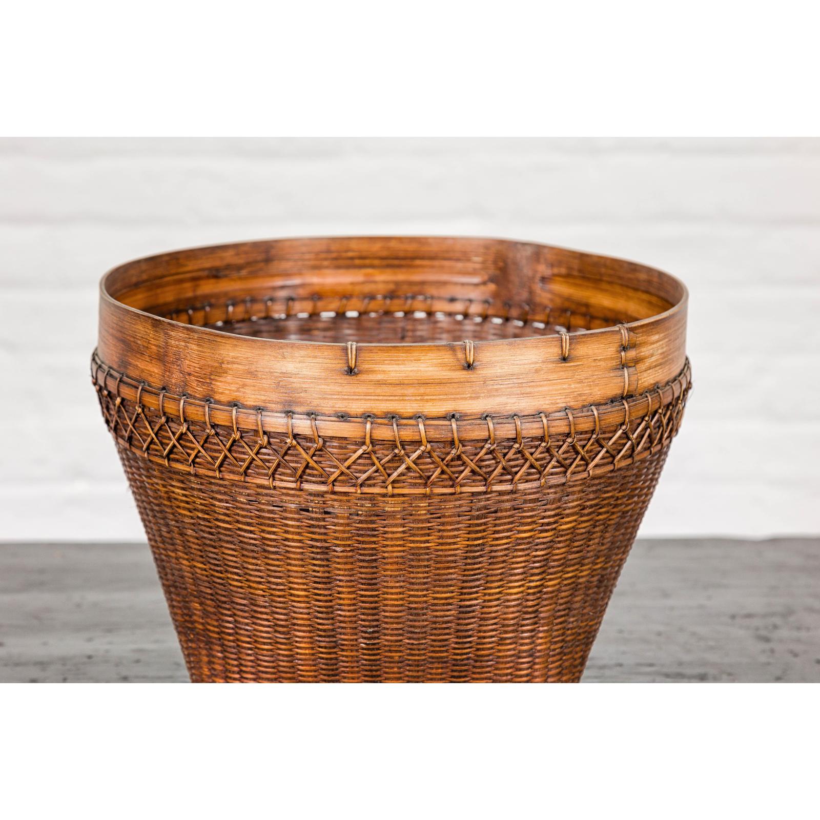 Vintage Hand Woven Rattan & Bamboo Basket, Sold Each