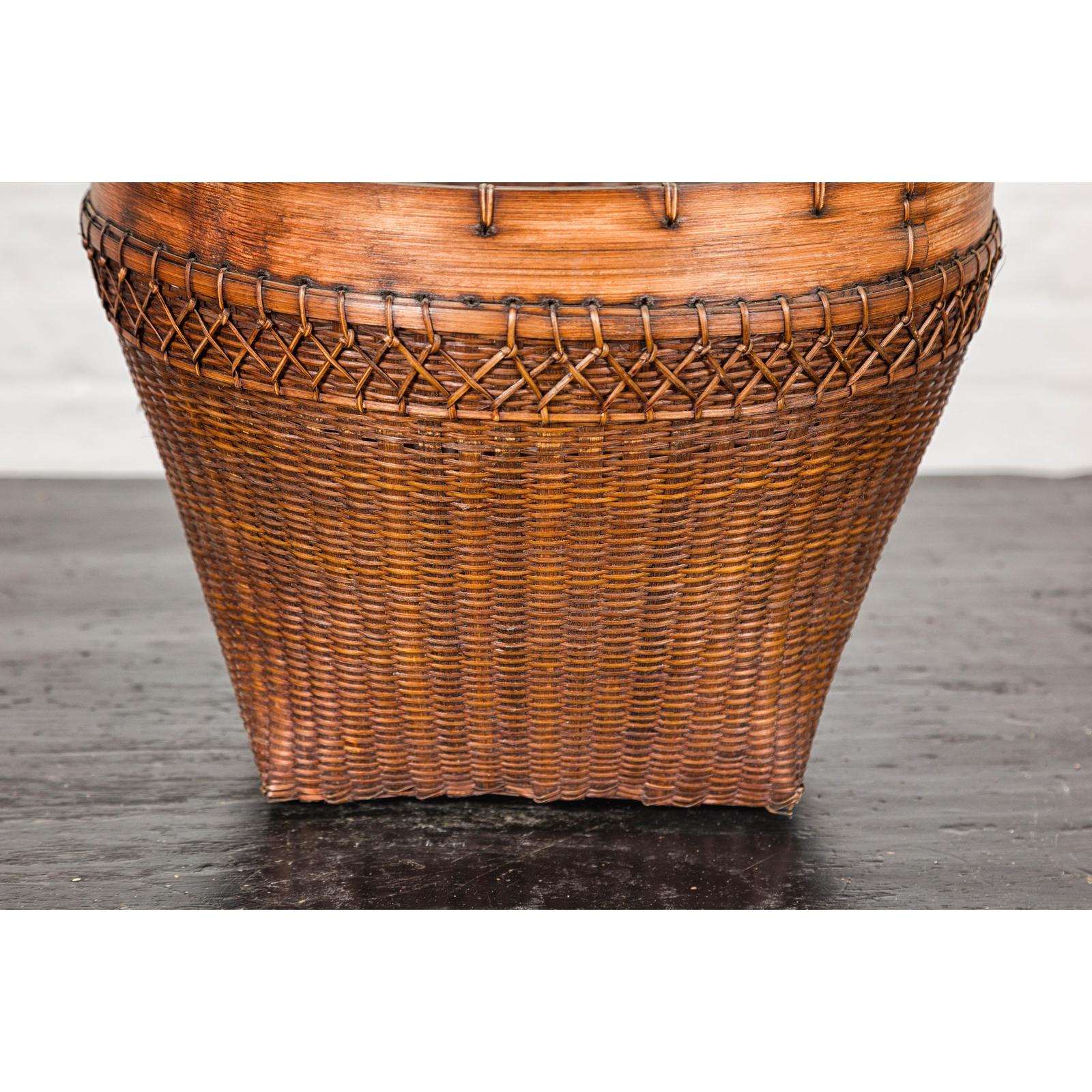 Vintage Hand Woven Rattan & Bamboo Basket, Sold Each