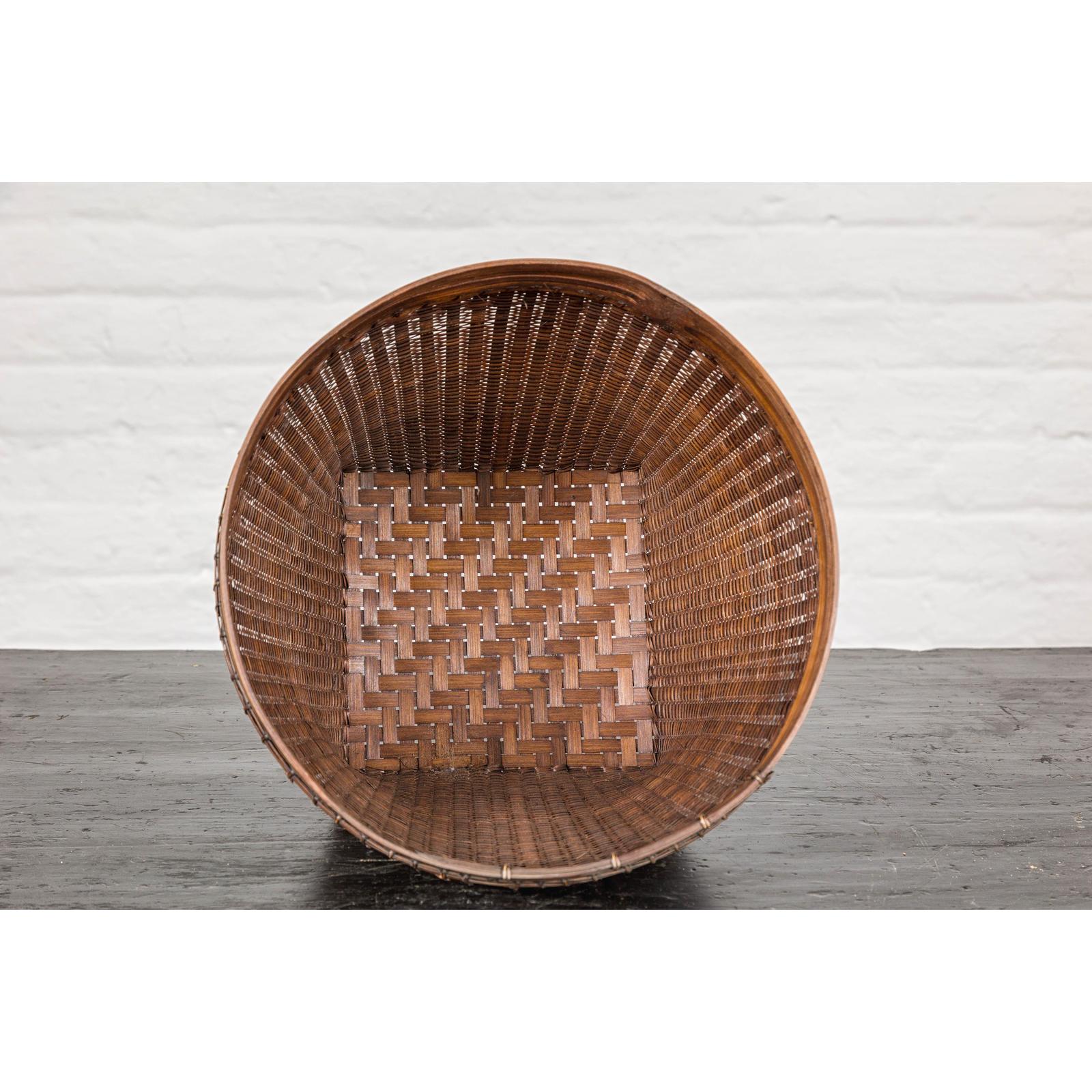 Vintage Hand Woven Rattan & Bamboo Basket, Sold Each