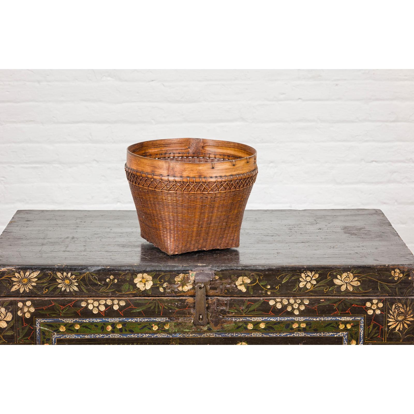 Vintage Hand Woven Rattan & Bamboo Basket, Sold Each