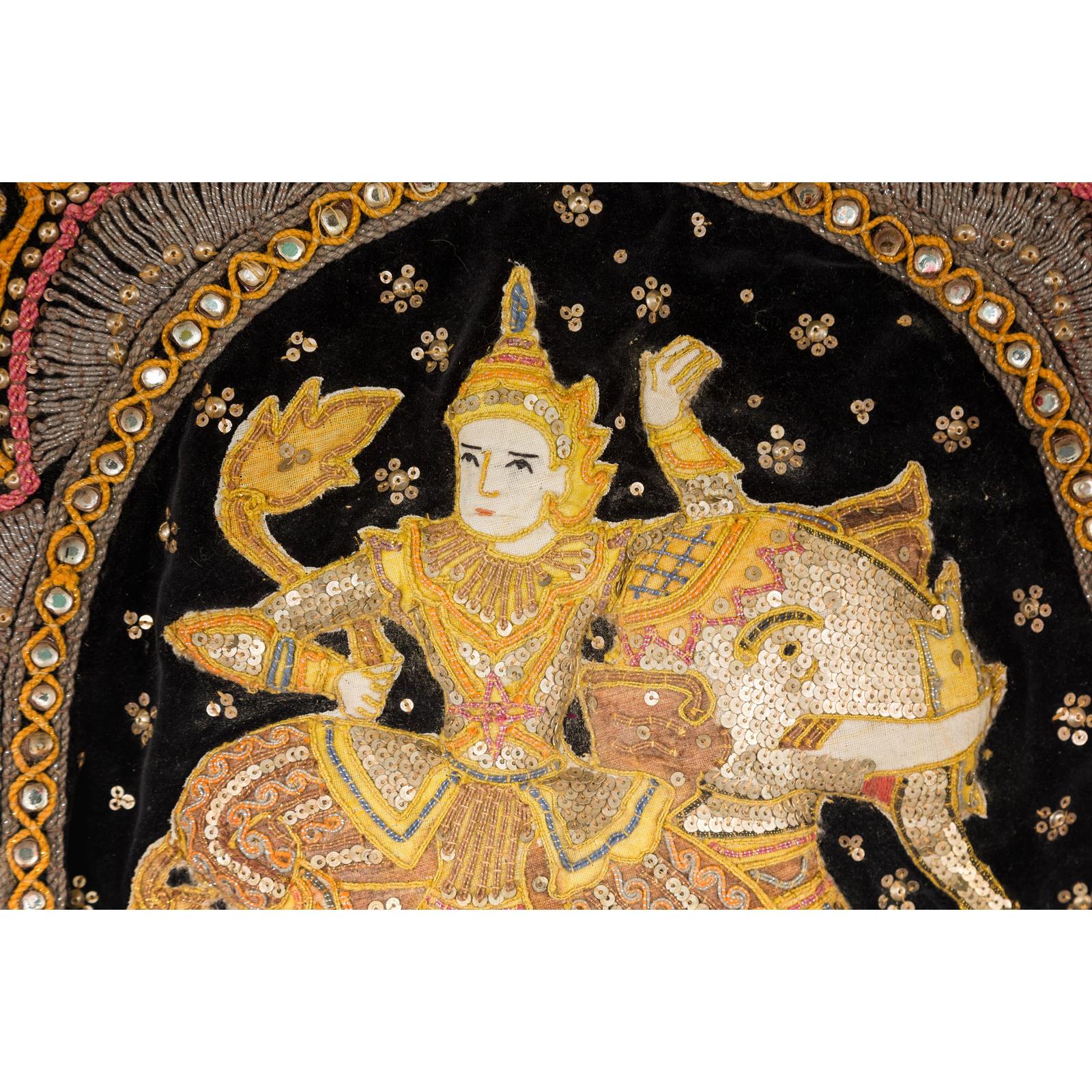 19th Century Kalaga Tapestry with Stones, Sequins and Colorful Thread