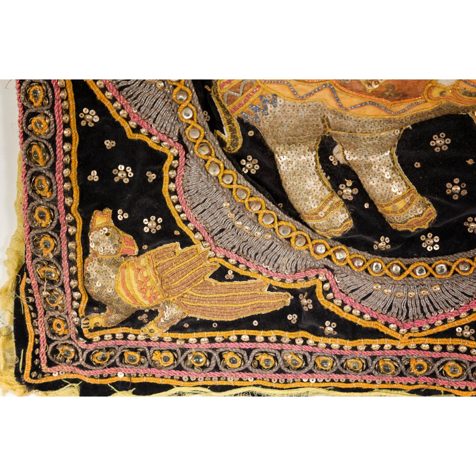 19th Century Kalaga Tapestry with Stones, Sequins and Colorful Thread