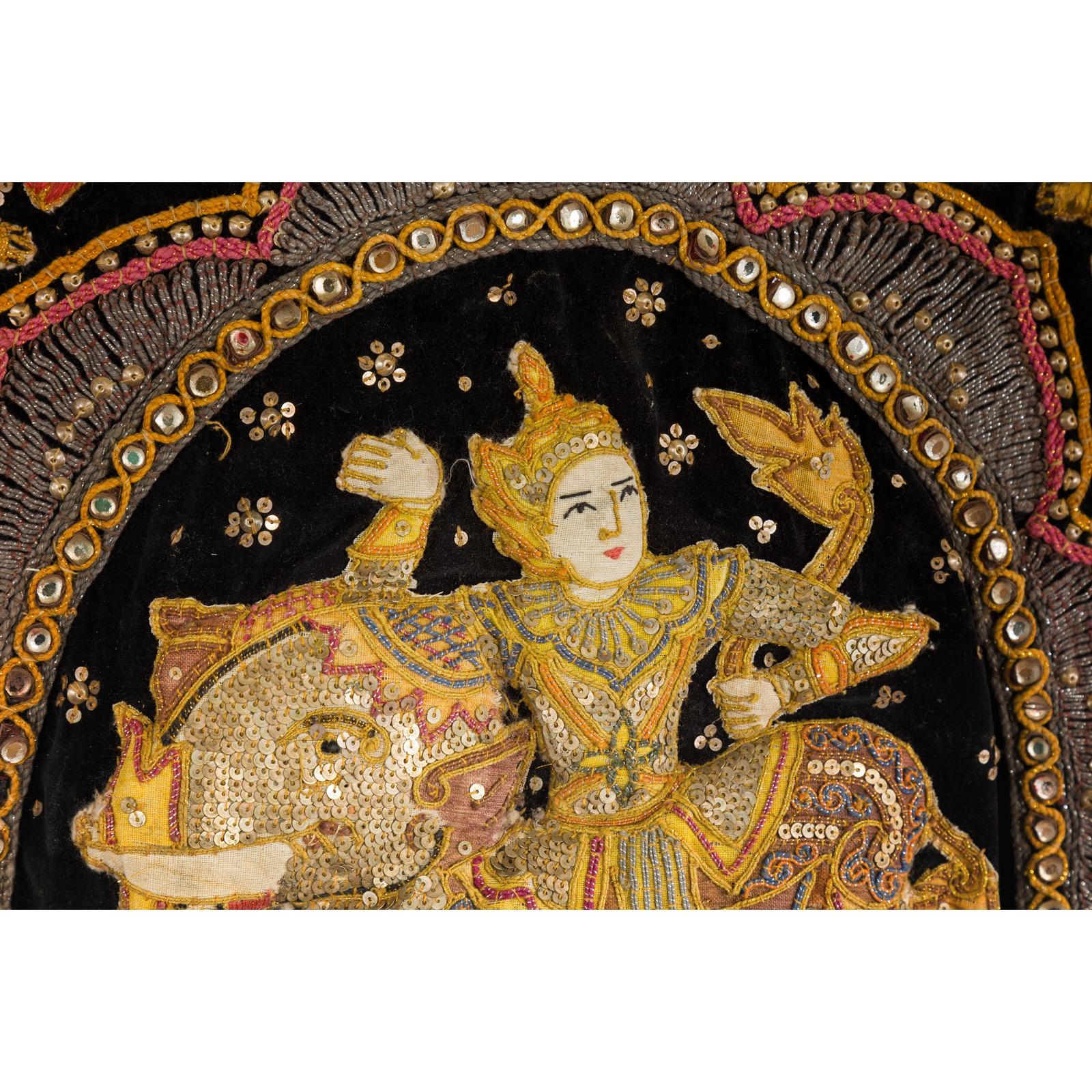 19th Century Kalaga Tapestry with Stones, Sequins and Colorful Thread