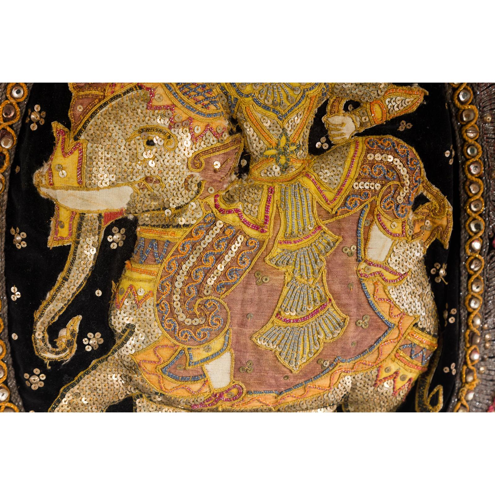 19th Century Kalaga Tapestry with Stones, Sequins and Colorful Thread