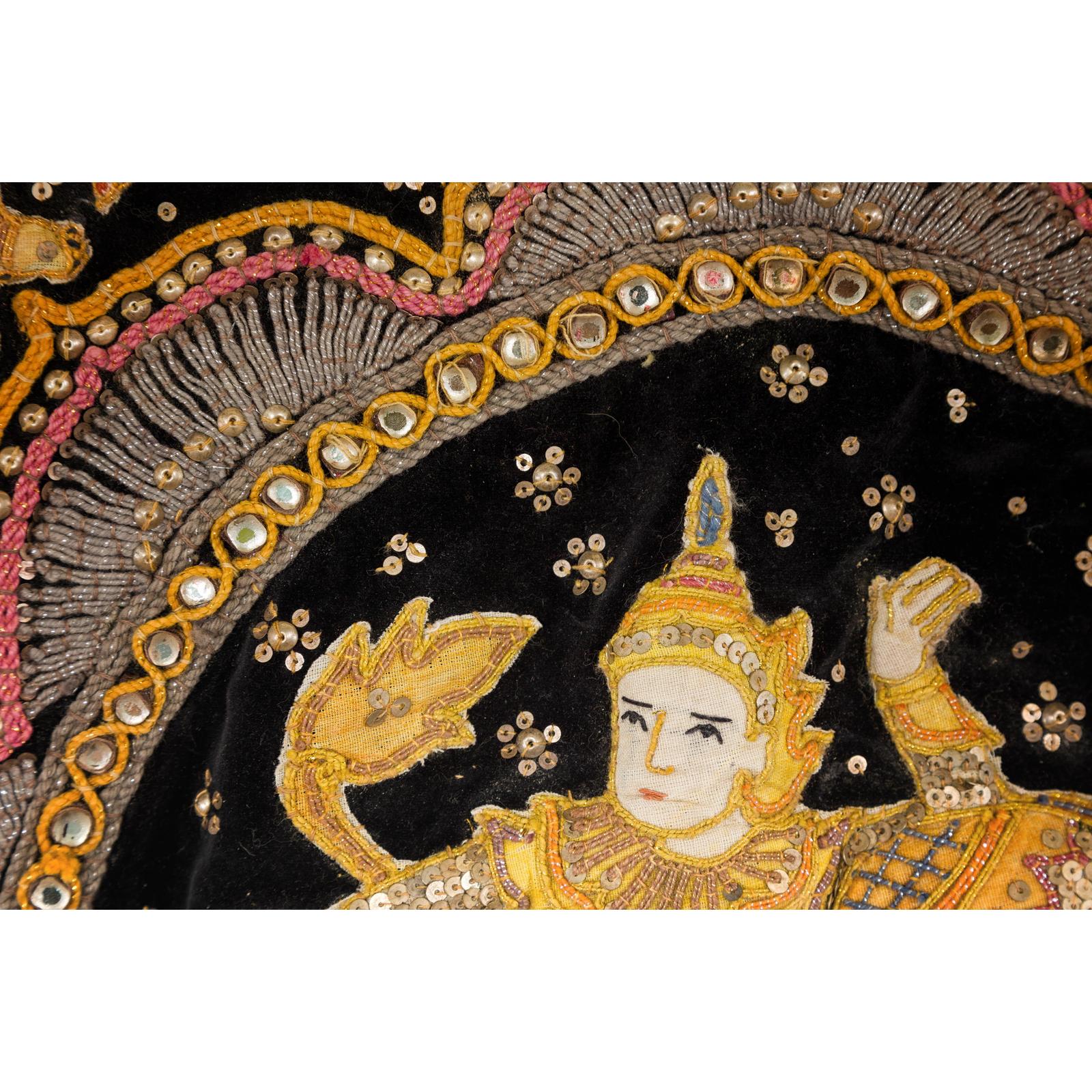 19th Century Kalaga Tapestry with Stones, Sequins and Colorful Thread