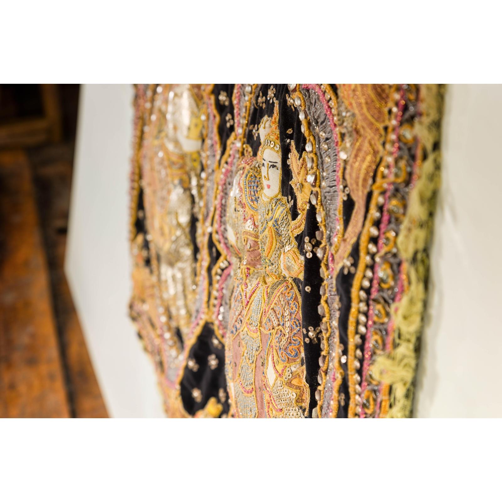 19th Century Kalaga Tapestry with Stones, Sequins and Colorful Thread