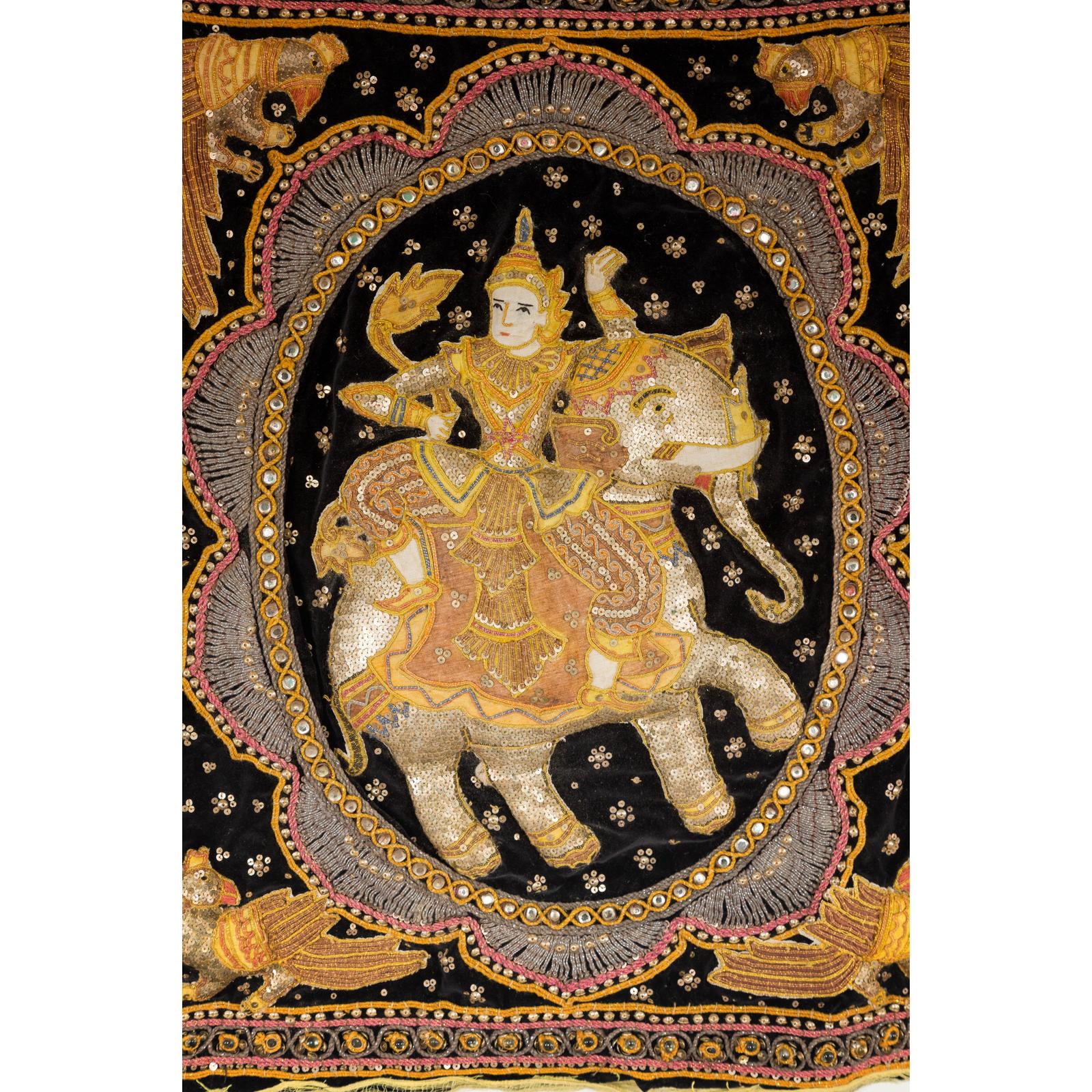 19th Century Kalaga Tapestry with Stones, Sequins and Colorful Thread